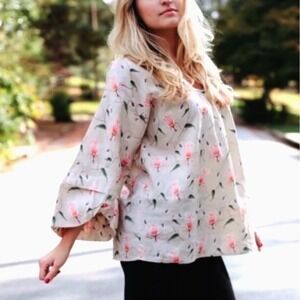 Anthropologie HD in Paris Floral Boho Top Size 6 Relaxed Fit Oversize 3/4 Sleeve